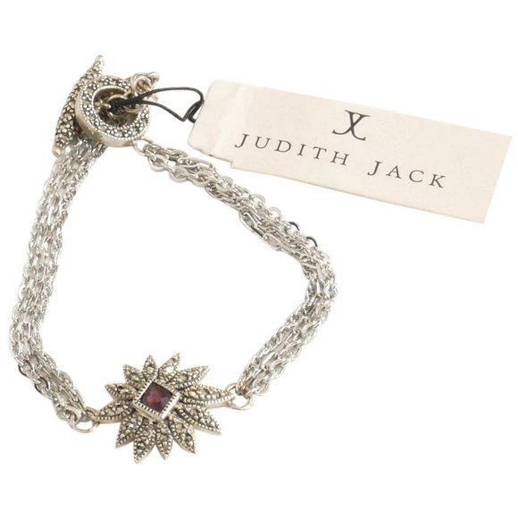 Sterling Silver Marcasite Garnet Floral Bracelet - Picture 1 of 4